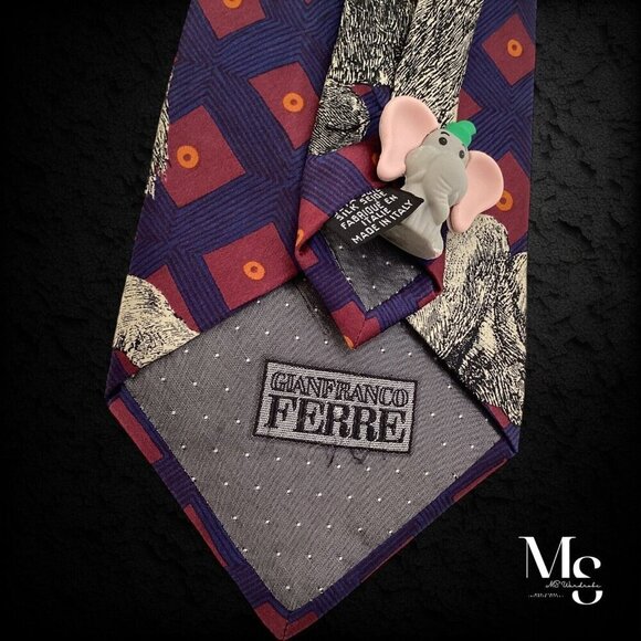 GIANFRANCO FERRE Blue & Gray Animal Print Silk Tie Made In Italy W:4" EX COND - Picture 4 of 6